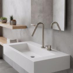 Grifo Waterevolution Flow de 2 orificios para lavabo de acero inoxidable con caño pequeño V 127 mm T1121VIE