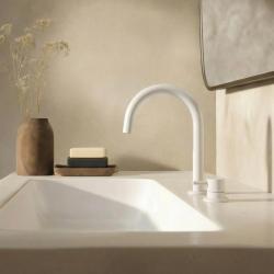 Grifo de lavabo Waterevolution Flow de 2 orificios, blanco, con caño bajo de 113 mm T1121UBR