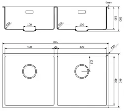 Fregadero doble de cuarzo negro Lorreine 4040cm bajo encimera y enrasado con tapón rejilla de acero inoxidable 1208954060