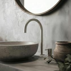 Grifo de lavabo Watervolution Flow de 2 orificios, totalmente de acero inoxidable, con caño alto de 200 mm T1122UIE