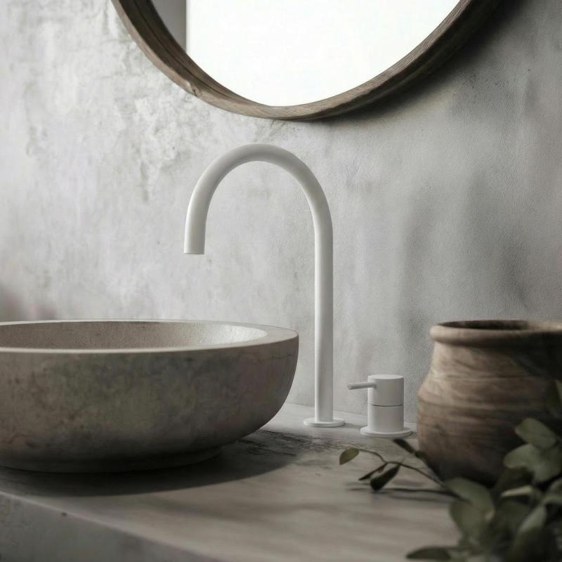 Grifo de lavabo Waterevolution Flow de 2 orificios, blanco, con caño alto de 200 mm T1122UBR