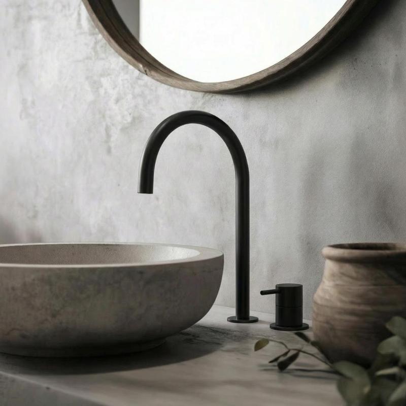 Grifo de lavabo Watervolution Flow de 2 orificios, negro, con caño alto de 200 mm T1122UPR