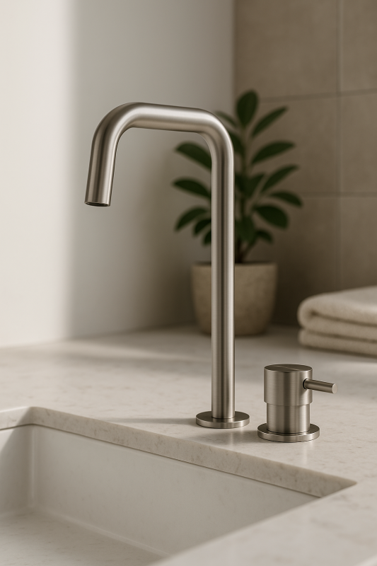 Grifo Waterevolution Flow de 2 orificios y caño alto 222 acero inoxidable T122HIE