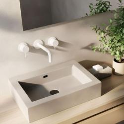 Waterevolution Flow Grifo de lavabo empotrado de 3 orificios Blanco mate con caño de 10 cm T1163FBR-10