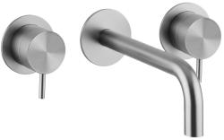 Grifo de lavabo empotrado Waterrevolution Flow de 3 orificios, totalmente de acero inoxidable, con caño de 10 cm T1163FIE-10