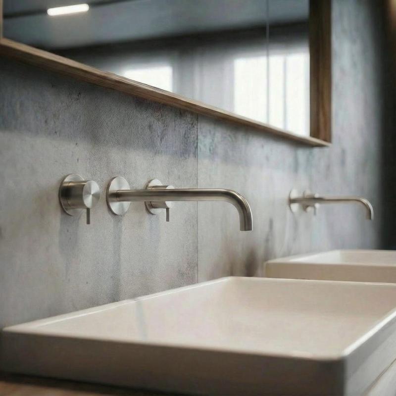 Grifo de lavabo empotrado Waterrevolution Flow de 3 orificios, totalmente de acero inoxidable, con caño de 21 cm T1163FIE-21