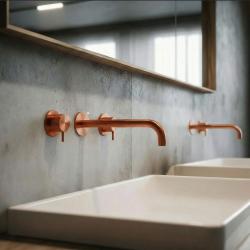 Grifo de lavabo empotrado Waterrevolution Flow de 3 orificios, PVD cobre con caño de 21 cm T1163FCPE-21