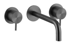Grifo de lavabo empotrado Waterrevolution Flow de 3 orificios, PVD Gun metal con caño de 15 cm T1163FGME-15