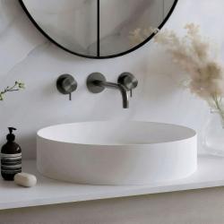 Grifo de lavabo empotrado Waterrevolution Flow de 3 orificios, PVD Gun metal con caño de 15 cm T1163FGME-15