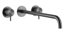 Grifo de lavabo empotrado Waterrevolution Flow de 3 orificios, PVD Gun metal con caño de 25 cm T1163FGME-25