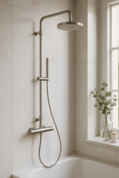 Conjunto de ducha Waterevolution Flow con termostato y efecto lluvia acero inoxidable T141TIE