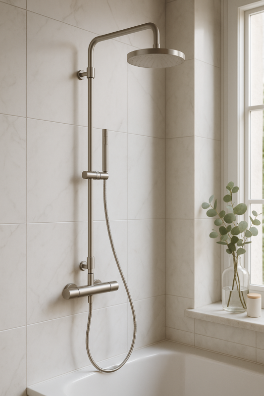 Conjunto de ducha Waterevolution Flow con termostato y efecto lluvia acero inoxidable T141TIE