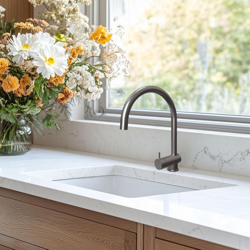 Grifo monomando de cocina Waterevolution Flow PVD Gris plomo con caño extraíble T155GME