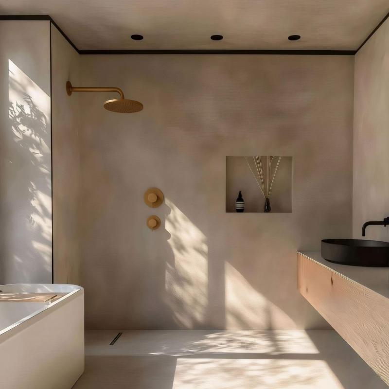 Termostato de ducha empotrado Waterevolution Flow con 1 grifo de cierre, latón cepillado