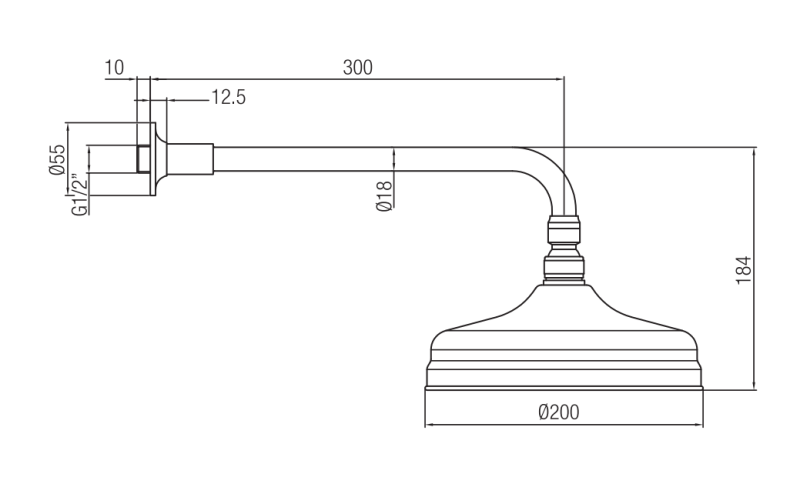 Ducha mural PB Nostalgic 20cm con sistema antical y brazo de ducha cromado