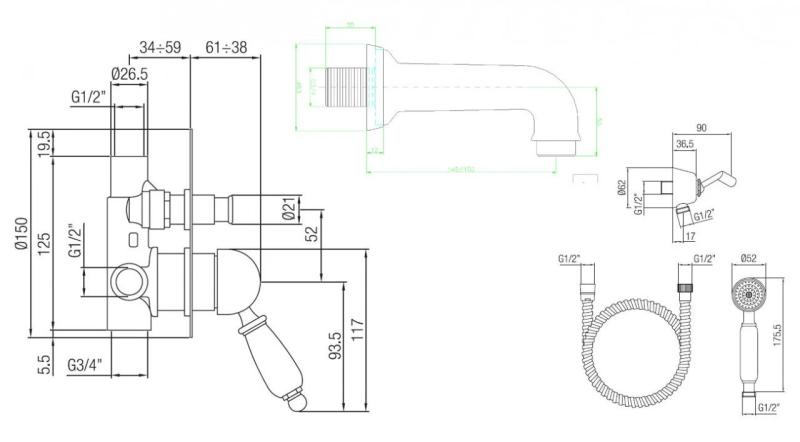 Juego para bañera PB Nostalgic empotrado color bronce