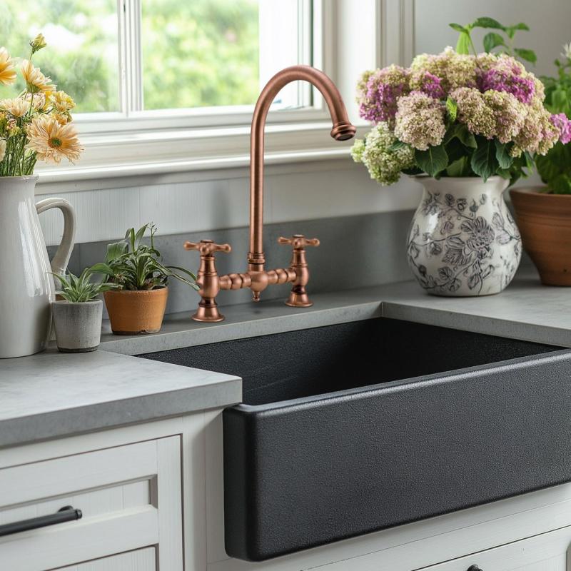 Grifo de cocina PB Nostalgic Bridge caño redondo cobre con pomos fuertes 1208954670