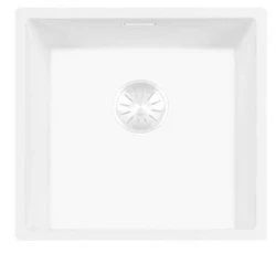 Fregadero Lorreine 40WQ-FU de cuarzo blanco 40x40cm bajo encimera, enrasado con tapón rejilla blanco 1208955079