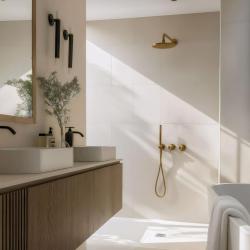 Conjunto de ducha Waterevolution Flow empotrado con termostato efecto lluvia y teleducha latón pulido