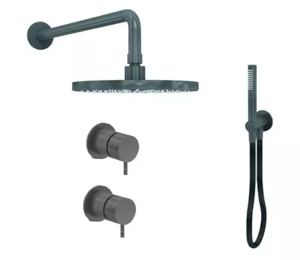 Conjunto de ducha Waterevolution Flow empotrado con termostato efecto lluvia y teleducha en gris plomo