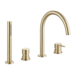 Grifo mezclador Waterevolution Flow para montaje en borde de bañera con 4 orificios PVD dorado claro T138WGE