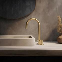 Grifo de lavabo Waterrevolution Flow de 2 orificios con caño alto de 200 mm, color Light Gold T1122UWGE