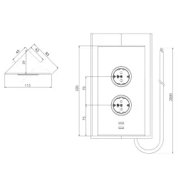 Columna de alimentación Indux 2ST22 con 2 tomas de corriente y 2 tomas usb Color cobre