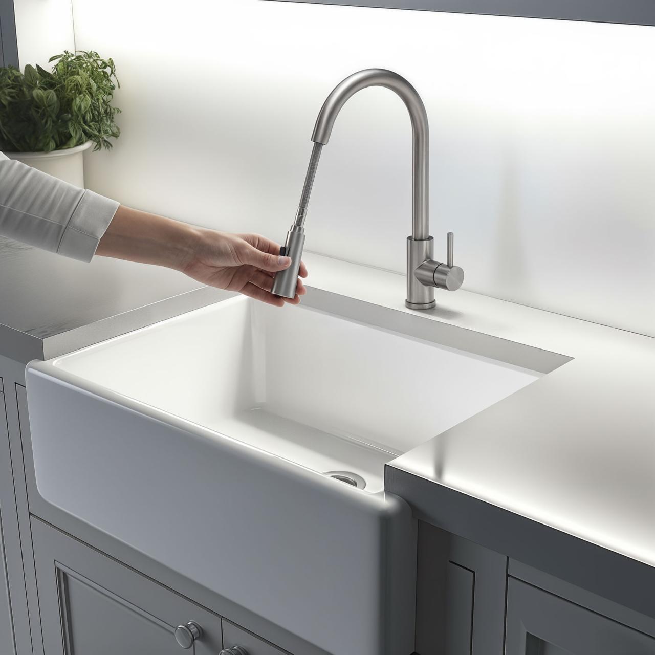 Mezclador de cocina Quadri Leeds con ducha extraíble con 2 posiciones acero satinado 1208955909 - Productafbeelding 2