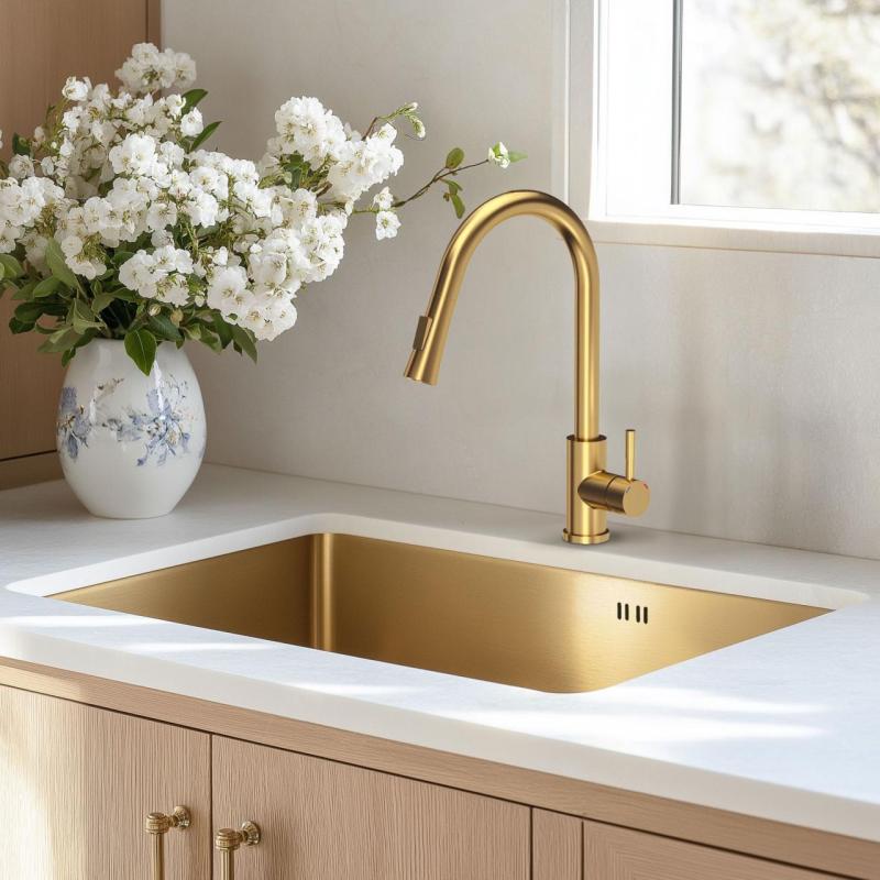 Mezclador de cocina Quadri Leeds con ducha extraíble con 2 posiciones PVD dorado satinado 1208955910