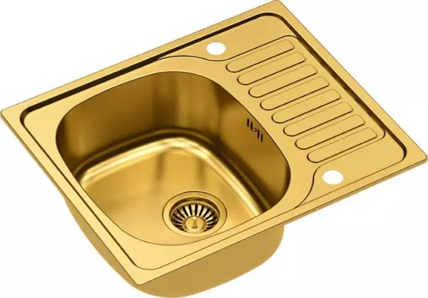 Aquadesign Rudolf Fregadero PVD Dorado 580x480mm Montaje en Superficie con Escurridor, Reversible - 1208955926