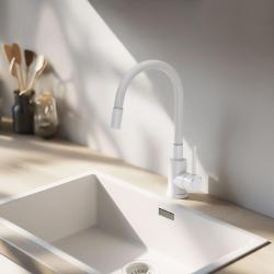 Grifo mezclador de cocina Quadri Bristol blanco mate con caño flexible blanco 1208956028