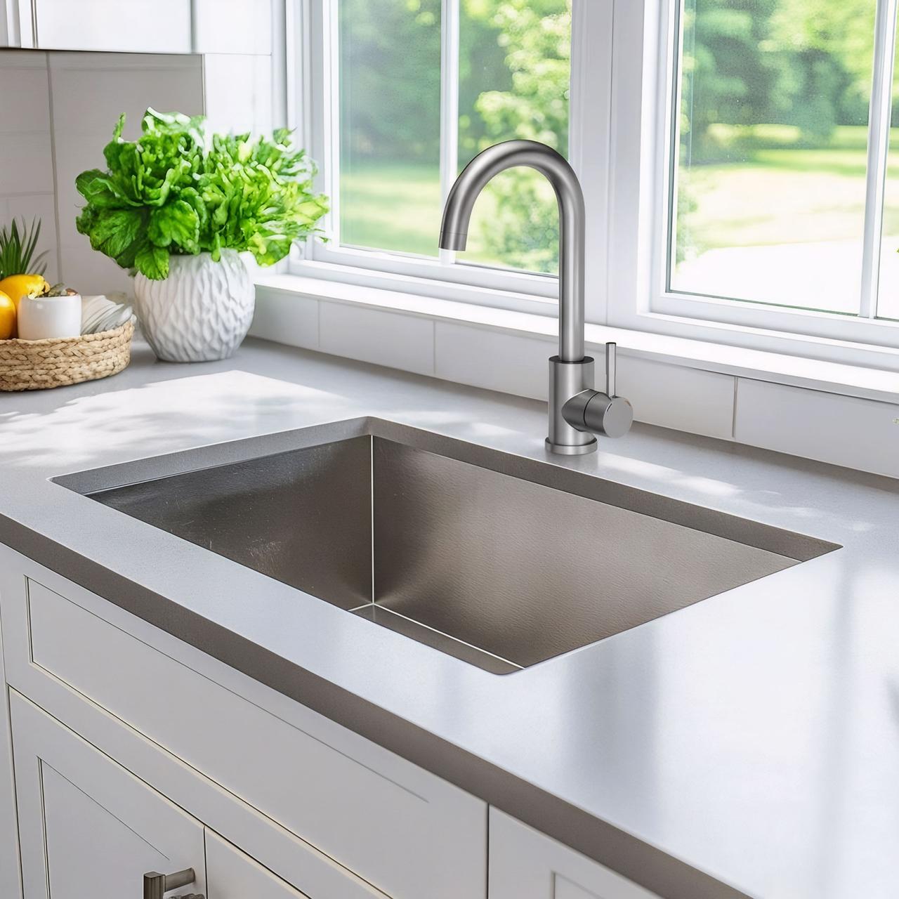 Grifo mezclador de cocina Quadri Coventry acero inoxidable con caño giratorio 1208956032 - Productafbeelding 3