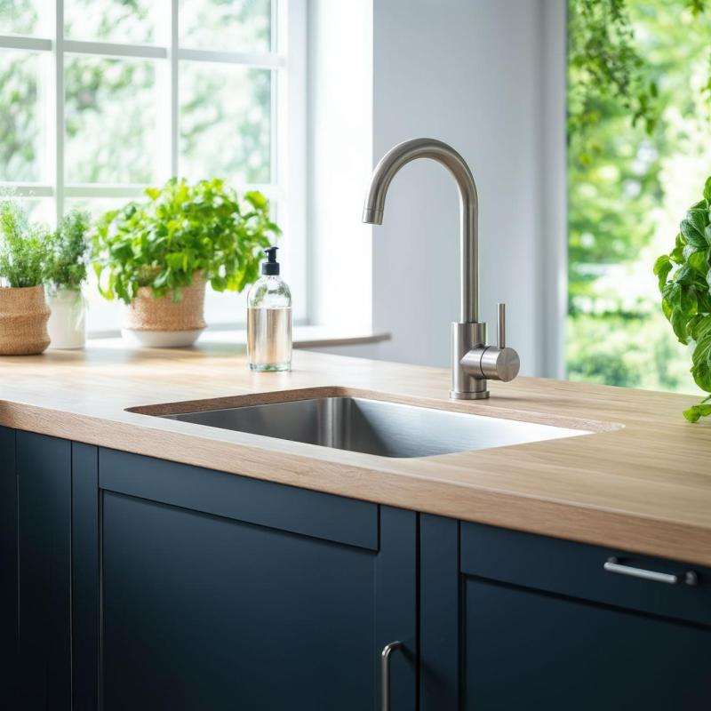 Grifo mezclador de cocina Quadri Coventry acero inoxidable con caño giratorio 1208956032