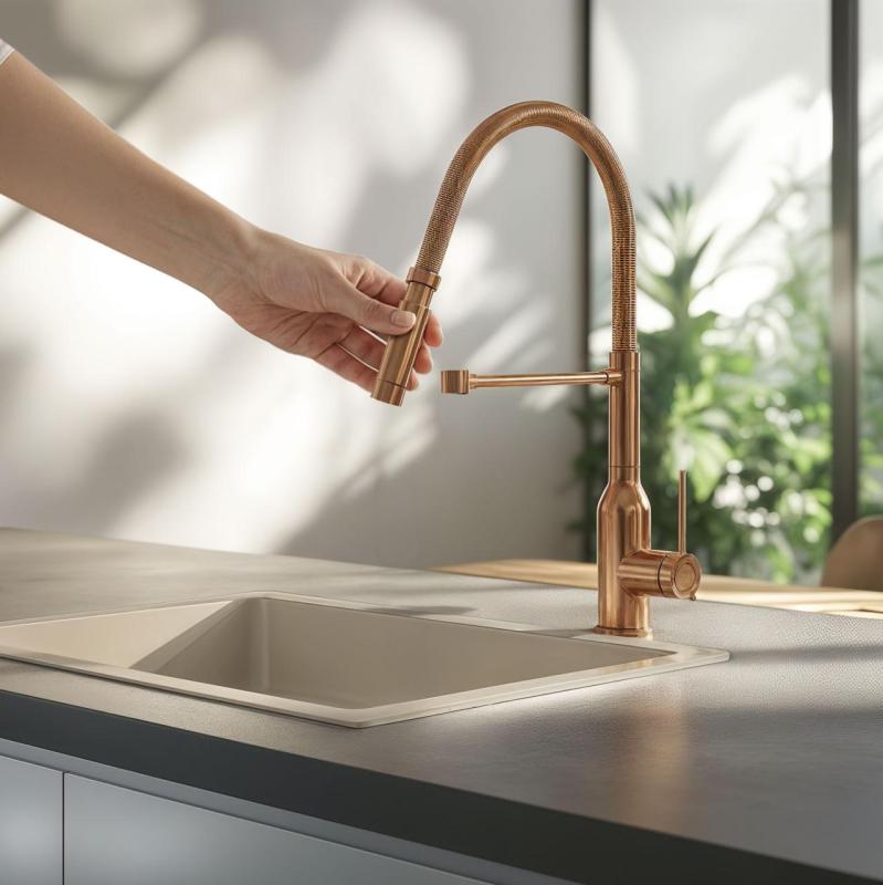 Mezclador alto de cocina Quadri Stamford con caño flexible PVD cobre satinado 1208956078