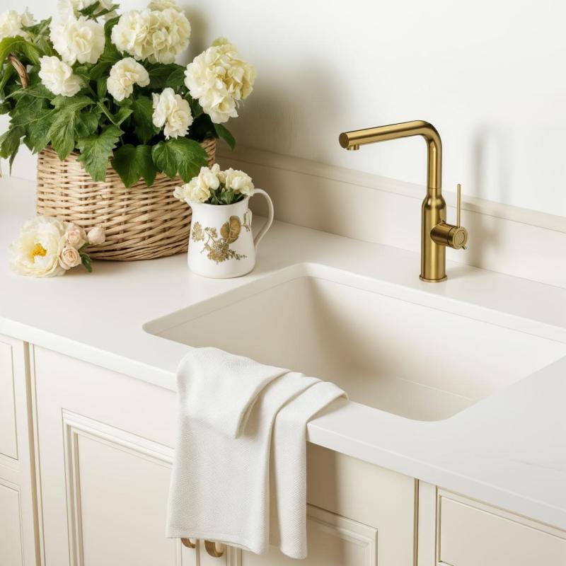 Grifo mezclador de cocina Quadri Stamford dorado con caño extraíble 1208956084