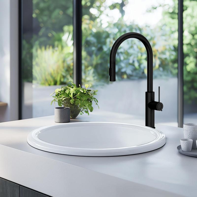 Grifo mezclador de cocina Quadri Retford negro mate con caño extraíble y posición de rociado 1208956087