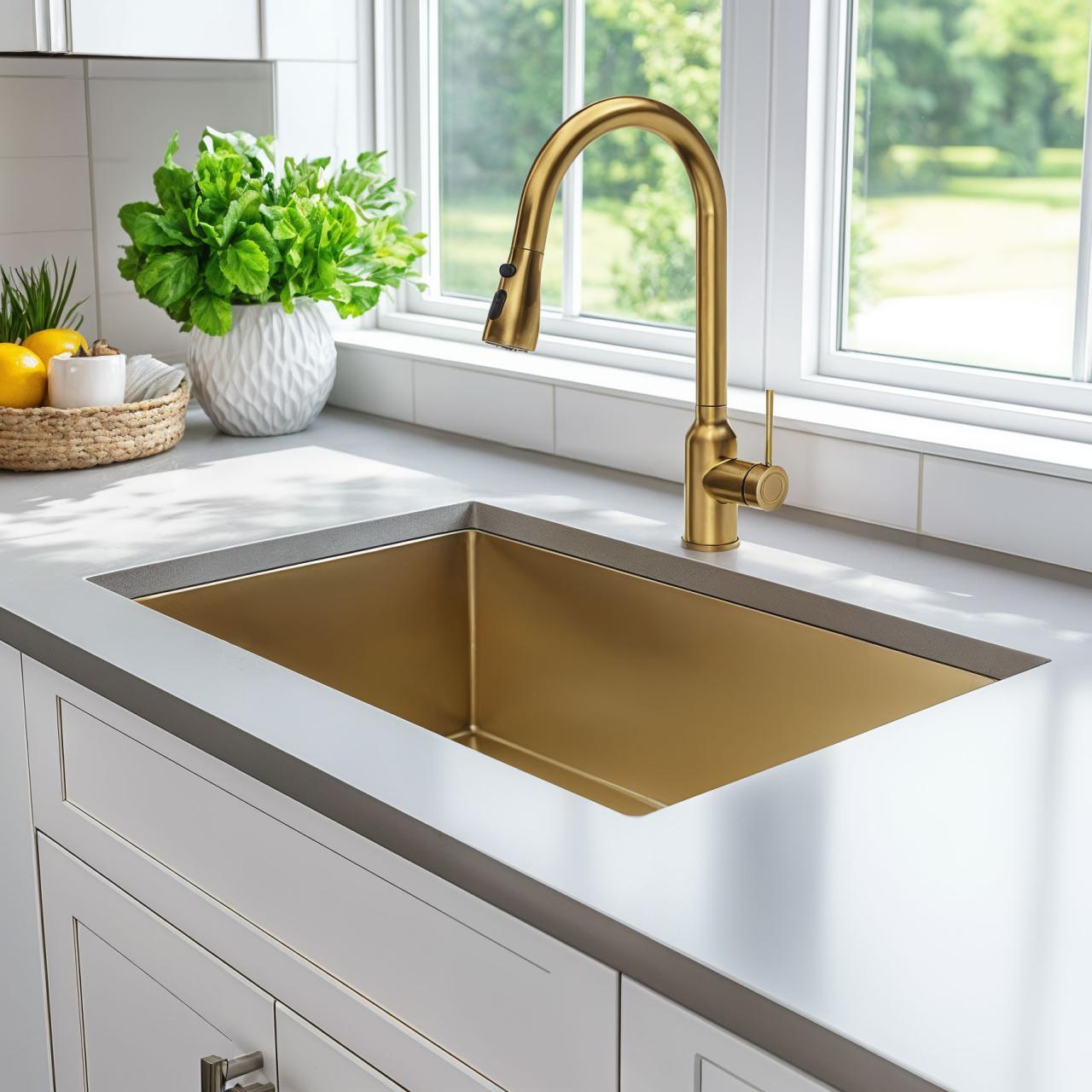 Grifo mezclador de cocina Quadri Stamford dorado con caño extraíble y posición de rociado 1208956093 - Productafbeelding 2