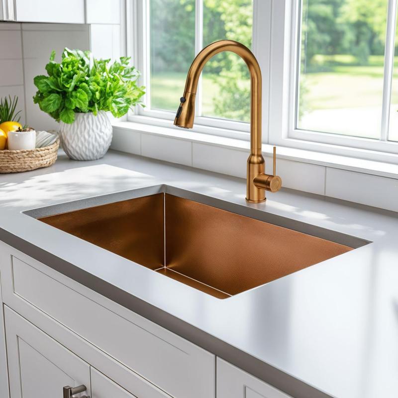 Grifo mezclador de cocina Quadri Stamford de cobre con caño extraíble y posición de rociado 1208956094