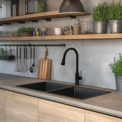 Grifo mezclador de cocina Quadri Stamford negro mate con caño extraíble y posición de rociado 1208956095