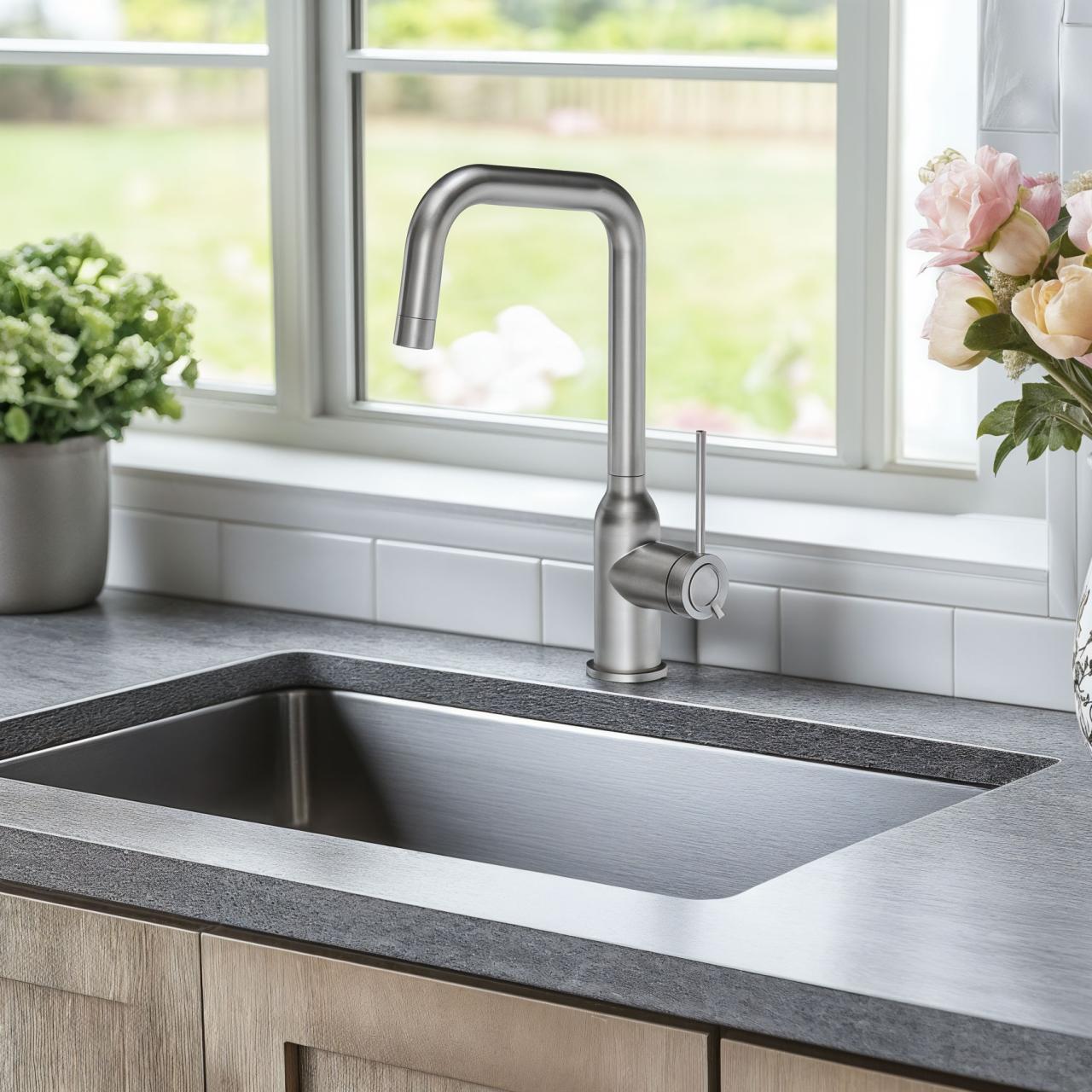 Mezclador de cocina Quadri Stamford de acero inoxidable con caño giratorio en ángulo 1208956097 - Productafbeelding 2