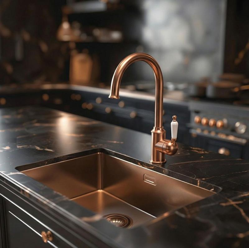 Quadri Workshop grifo de cocina clásico nostálgico de cobre con acabado PVD y manija de cerámica 1208956101