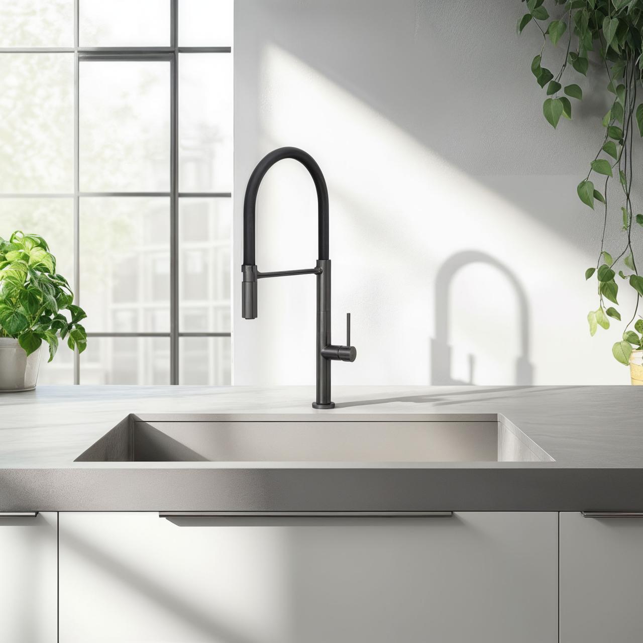 Mezclador de cocina Quadri Brighton gris plomo con caño flexible negro 1208956104 - Productafbeelding 2