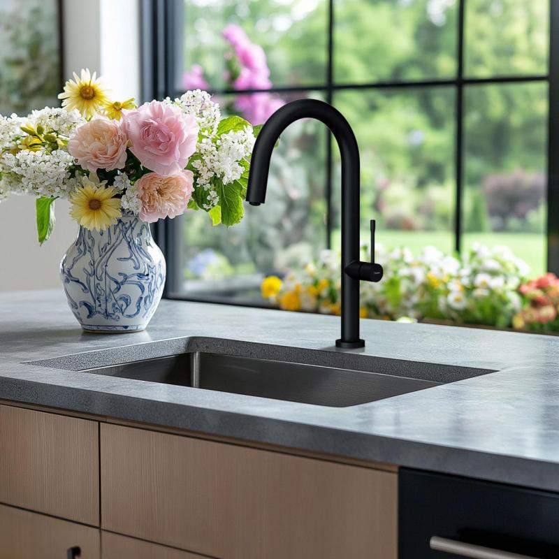 Grifo mezclador de cocina Quadri Brighton negro mate con caño giratorio 1208956107