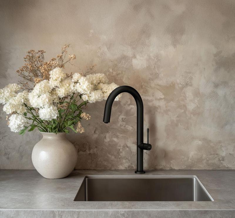 Grifo mezclador de cocina Quadri Brighton negro mate con caño giratorio 1208956107