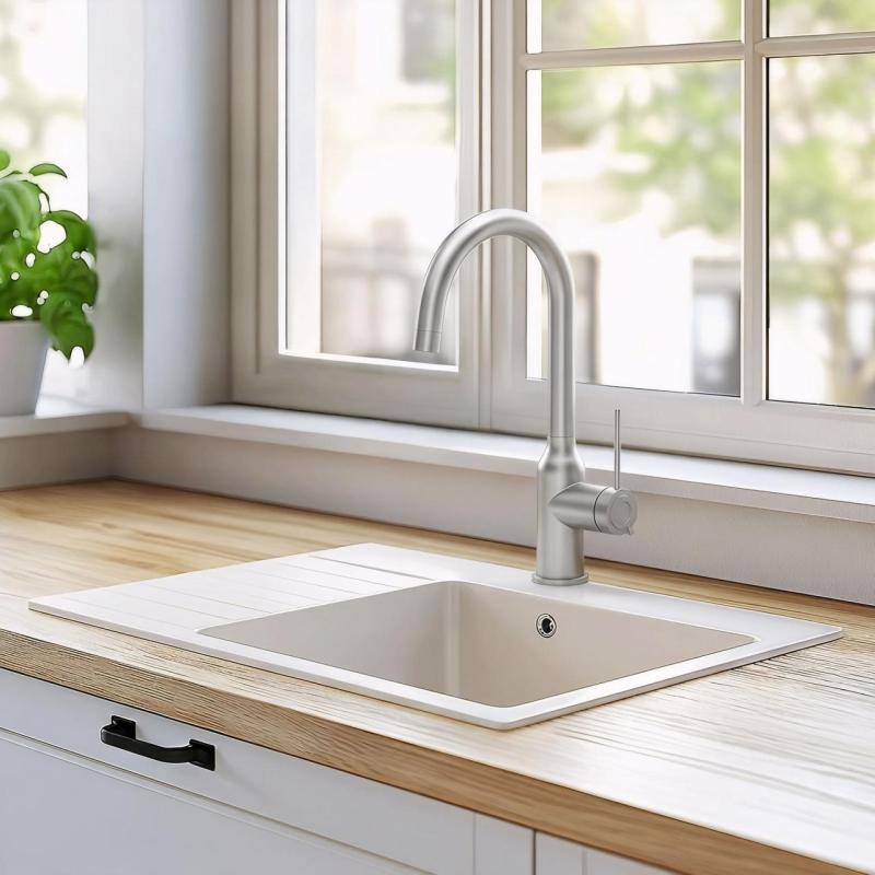 Mezclador de cocina Quadri Stamford acero inoxidable con caño redondo giratorio 1208956109