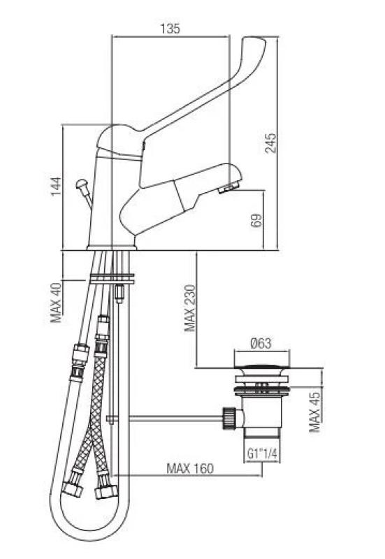 Grifo PB Clinic para minusválidos con palanca larga y caño extraíble cromado 1208956272