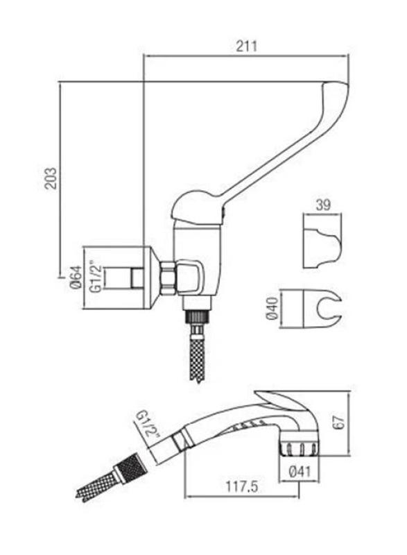 Mezclador PB Clinic de ducha para discapacitados con palanca larga cromado con teleducha de presión 1208956283