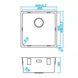 Fregadero de acero inoxidable CARESSI Basic Line 40x40 con tapón integrado actualizado 1208956348