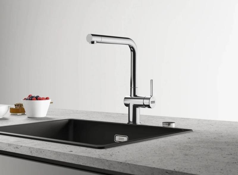 Grifo de cocina Franke Active L cromado con spray y caño giratorio 115.0653.298