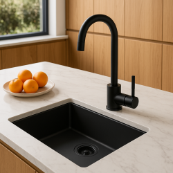 Fregadero negro 50x40cm de superficie y empotrado con tapón negro 1208956396